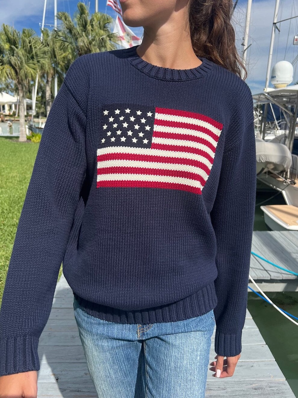 Navy American Flag Sweater - Brandy Melville